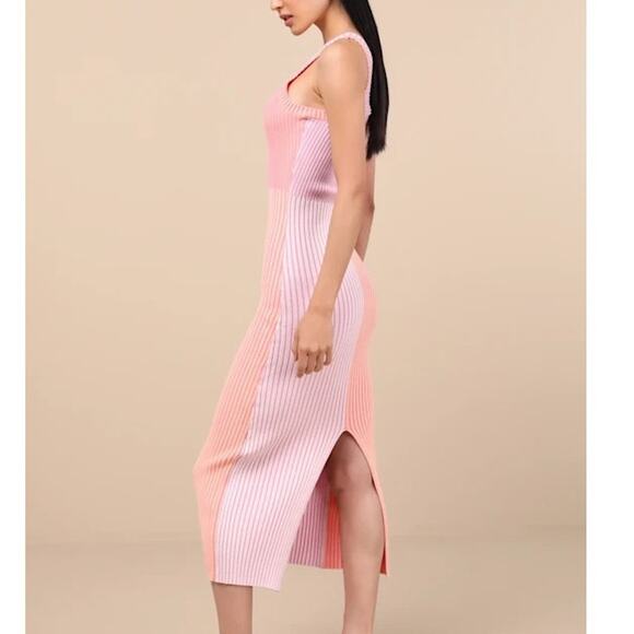 Lulus NWOT Radiant Personality Pink Color Block Ribbed Knit Sweater Midi Dress - Picture 1 of 9